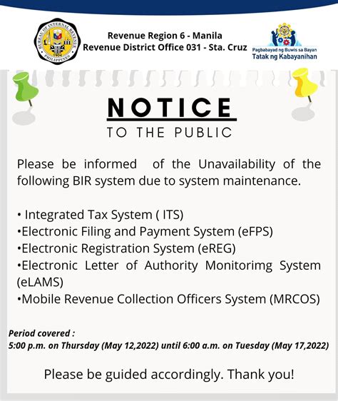 BIR Revenue District Office 031 .